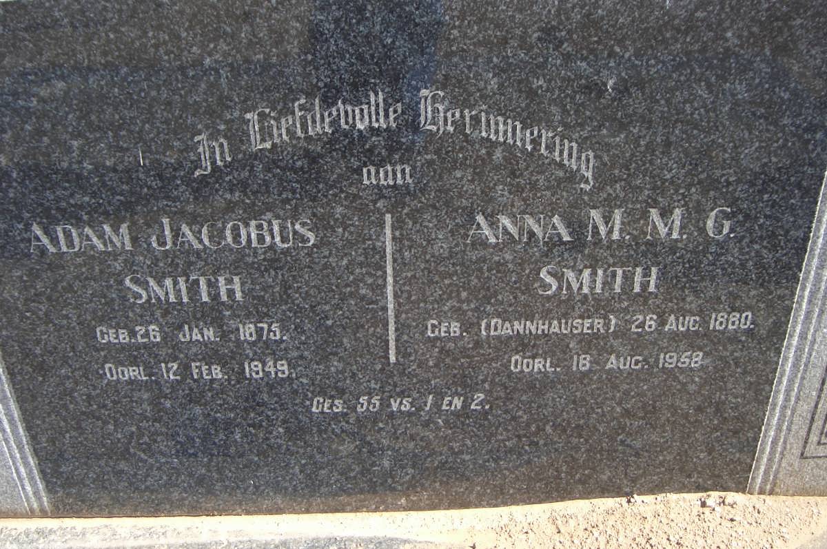 SMITH Adam Jacobus 1875-1949 &amp; Anna M.M.G. DANNHAUSER 1880-1958