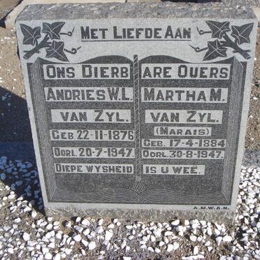 ZYL Andries W.L., van 1876-1947 &amp; Martha M. MARAIS 1884-1947