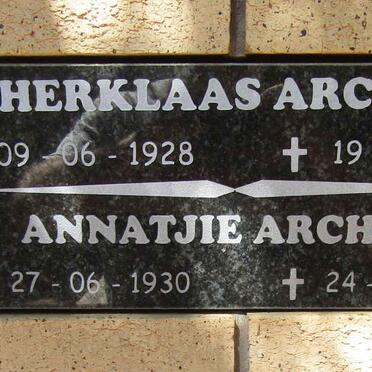 ARCHER Herklaas 1928-2013 &amp; Annatjie 1930-2015