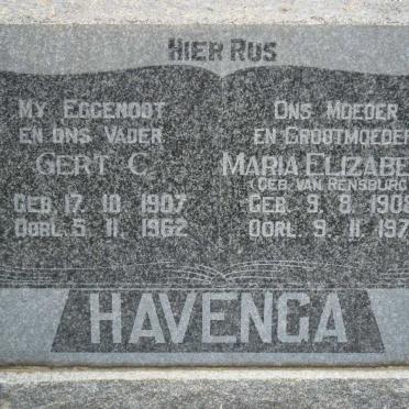 HAVENGA Gert C. 1907-1962 &amp; Maria Elizabeth van RENSBURG 1908-1971