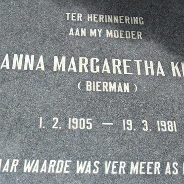 KING Anna Margaretha nee BIERMAN 1905-1981