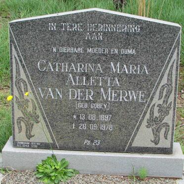 MERWE Catharina Maria Alletta, van der nee GOBEY 1897-1978