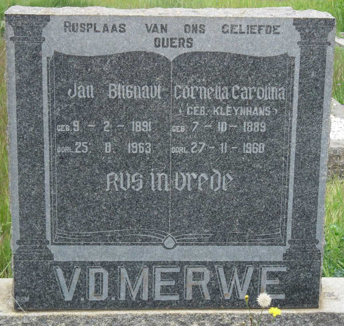 MERWE Jan Blignaut, v.d. 1891-1963 &amp; Cornelia Carolina KLEYNHANS 1889-1960