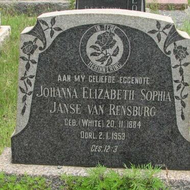 RENSBURG Johanna Elizabeth Sophia, Janse van nee WHITE 1884-1953