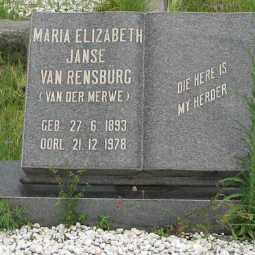 RENSBURG Maria Elizabeth, Janse van nee VAN DER MERWE 1893-1978