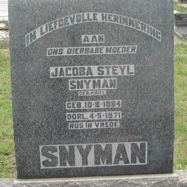 SNYMAN Jacoba Steyl nee KRIEL 1884-1971