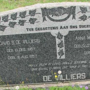 VILLIERS David S., de 1867-1957 &amp; Anna M.J.M. v.d. MERWE 1870-1929