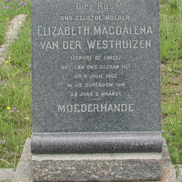 WESTHUIZEN Elizabeth Magdalena, van der nee DE LANGE -1957