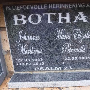 BOTHA Johannes Marthinus 1933-2013 &amp; Maria Elizabeth Petronella 1935-