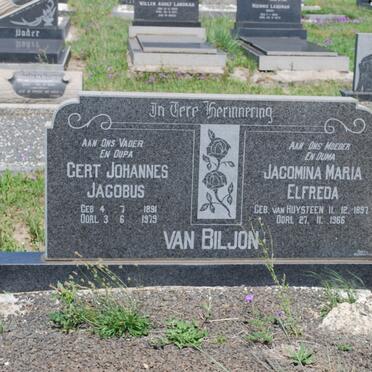 BILJON Gert Johannes Jacobus, van 1891-1979 &amp; Jacomina Maria Elfreda VAN HUYSTEEN 1897-1966