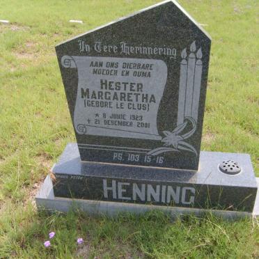 HENNING Hester Margaretha nee LE CLUS 1923-2001