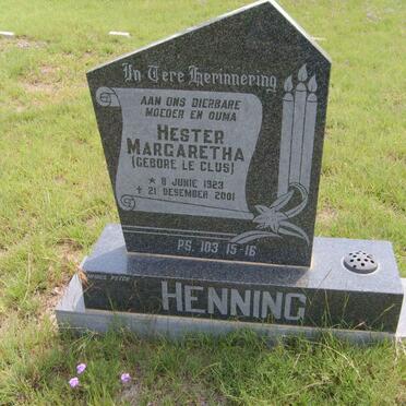 HENNING Hester Margaretha nee LE CLUS 1923-2001
