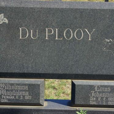 PLOOY Louis Johannes, du 1920-1965 &amp; Wilhelmina Magdalena PIENAAR 1922-