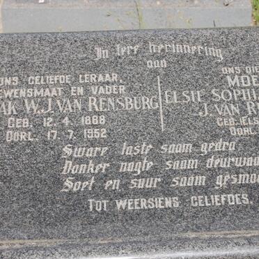 RENSBURG Izak W., J. van 1888-1952 &amp; Elsie Sophia Dorothea ELS 1895-1956