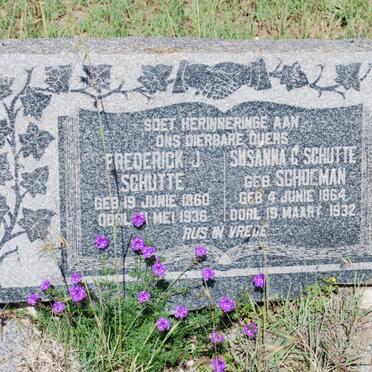 SCHUTTE Frederick J. 1860-1936 &amp; Susanna G. SCHOEMAN 1864-1932 