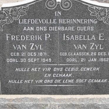 ZYL Frederik P., van 1871-1949 &amp; Isabella E.M. CLAASSEN 1875-1952