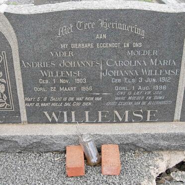 WILLEMSE Andries Johannes 1903-1956 &amp; Carolina Maria Johanna ELS 1912-1996