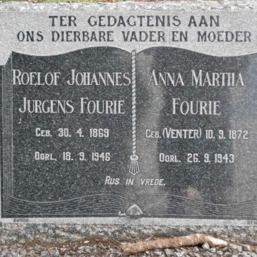 FOURIE Roelof Johannes Jurgens 1869-1946 &amp; Anna Martha VENTER 1872-1943
