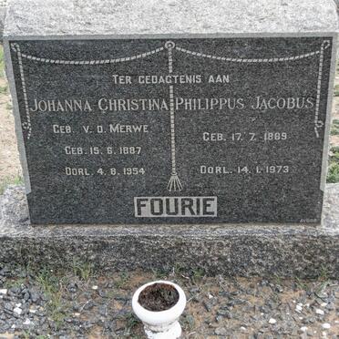 FOURIE Philippus Jacobus 1889-1973 &amp; Johanna Christina VAN DER MERWE 1887-1954