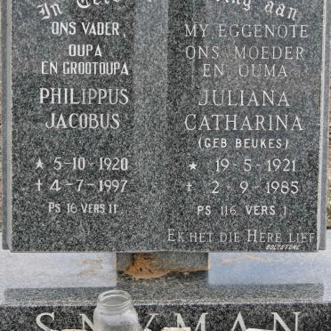 SNYMAN Philippus Jacobus 1920-1997 &amp; Juliana Catharina BEUKES 1921-1985