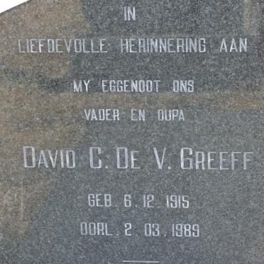GREEFF David C. de V. 1915-1989 &amp; Verna Armisticia 1919-1998