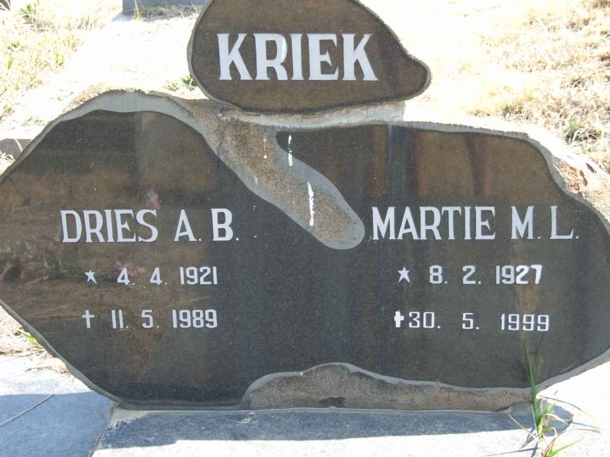 KRIEK A.B. 1921-1989 &amp; M.L. 1927-1989