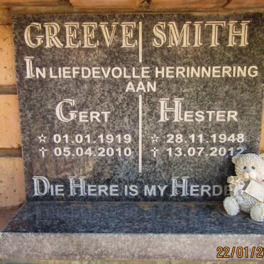 GREEVE Gert 1919-2010 :: SMITH Hester 1948-2012