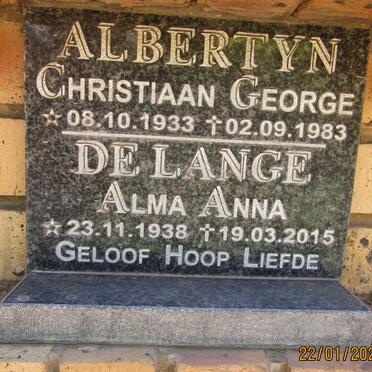 ALBERTYN Christiaan George 1933-1983 &amp; Alma Anna DE LANGE 1938-2015