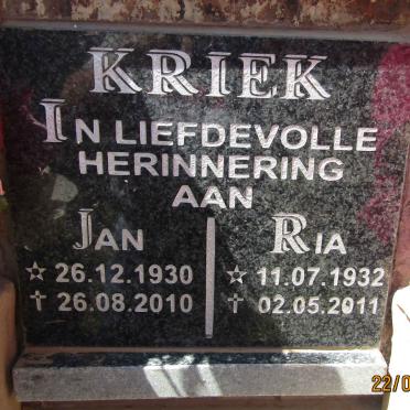 KRIEK Jan 1930-2010 &amp; Ria 1932-2011