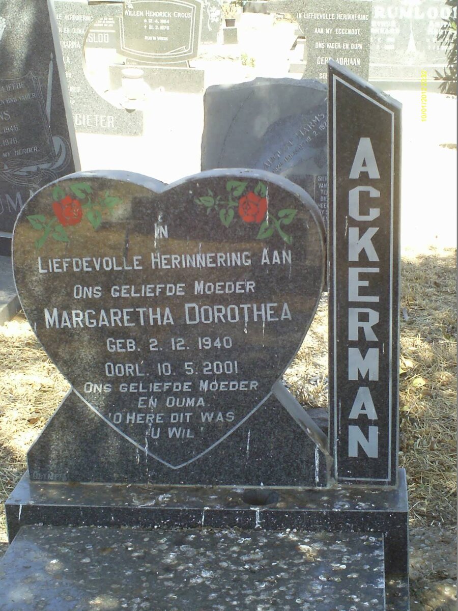 ACKERMAN Margaretha Dorothea 1940-2001