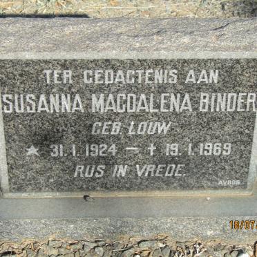 BINDER Susanna Magdalena nee LOUW 1924-1969