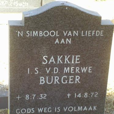 BURGER Sakkie I.S. V.D. Merwe 1932-1972