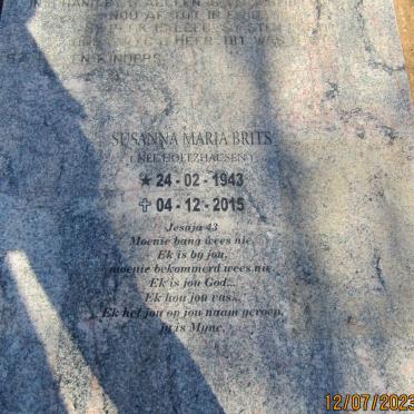 BRITS Susanna Maria nee HOLTZHAUSEN 1943-2015