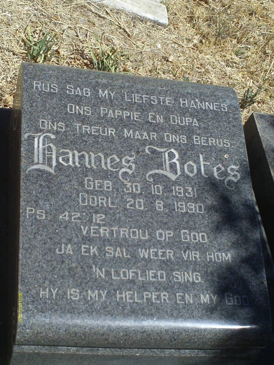 BOTES Bertie 1958-1987 :: BOTES Hannes 1931-1990