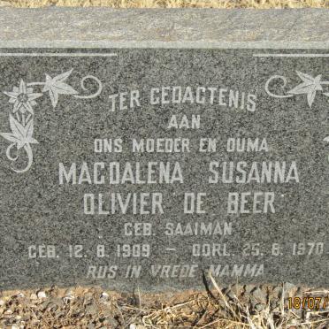 BEER Magdalena Susanna Olivier, de nee SAAIMAN 1909-1970