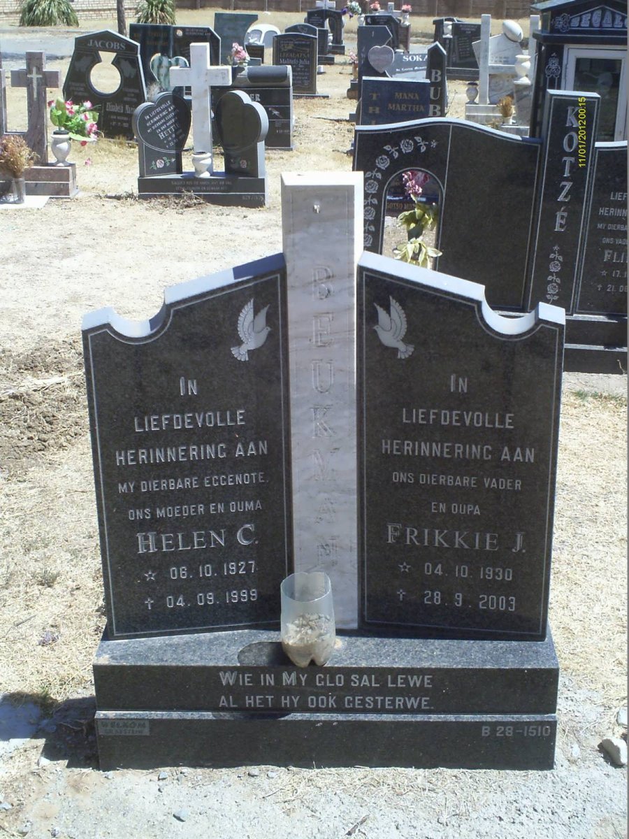 BEUKMAN Frikkie J. 1930-2003 &amp; Helen C. 1927-1999