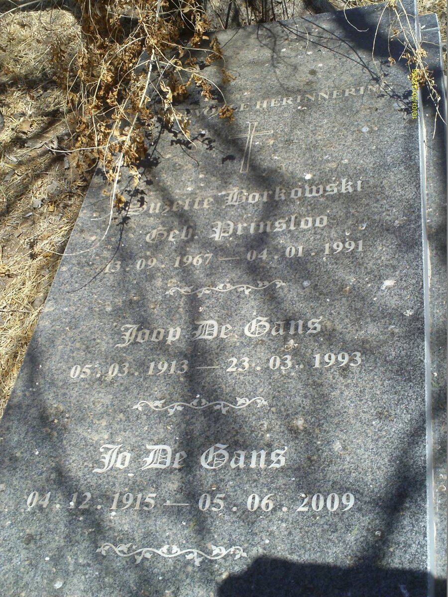 BORKOWSKI Suzette nee PRINSLOO 1967-1991 :: de GANS Joop 1913-1993 :: de GANS Jo 1915-2009