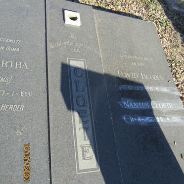 CLOETE David Jacobus 1928-2010 &amp; Anna Martha BOOYENS 1933-1991 :: CLOETE Nantes 1957-2013 _1