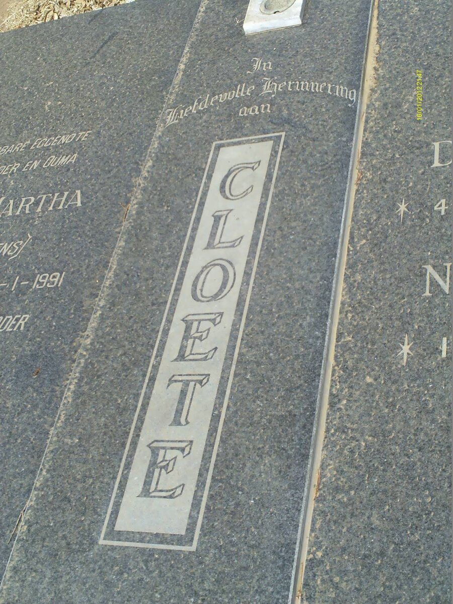 CLOETE David Jacobus 1928-2010&amp; Anna Martha BOOYENS 1933-1991 :: CLOETE Nantes 1957-2013