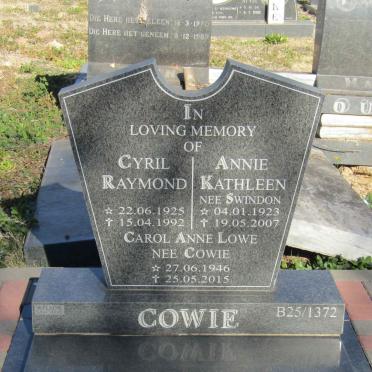 COWIE Cyril Raymond 1925-1992 &amp; Annie Kathleen SWINDON 1923-2007 :: LOWE Carol Anne nee COWIE 1946-2015