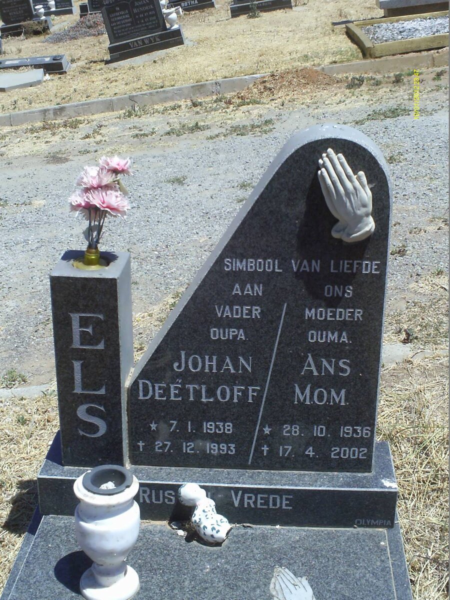 ELS Johan Deetloff 1938-1993 &amp; Ans M.O.M. 1936-2002 