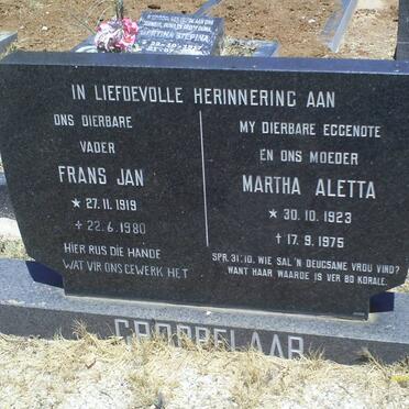 GROBBELAAR Frans Jan 1919-1980 &amp; Martha Aletta 1923-1975