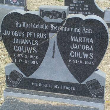 GOUWS Jacobus Petrus Johannes 1940-1993 &amp; Martha Jacoba 1945-