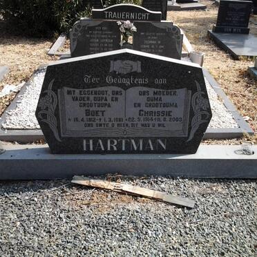 HARTMAN Boet 1912-1981 &amp; Chrissie 1914-2003 