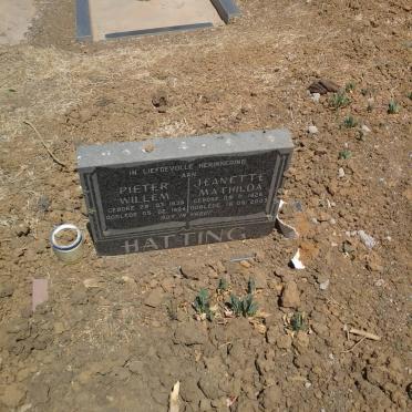 HATTING Pieter Willem 1939-1994 &amp; Jeanette Mathilda 1926-2003