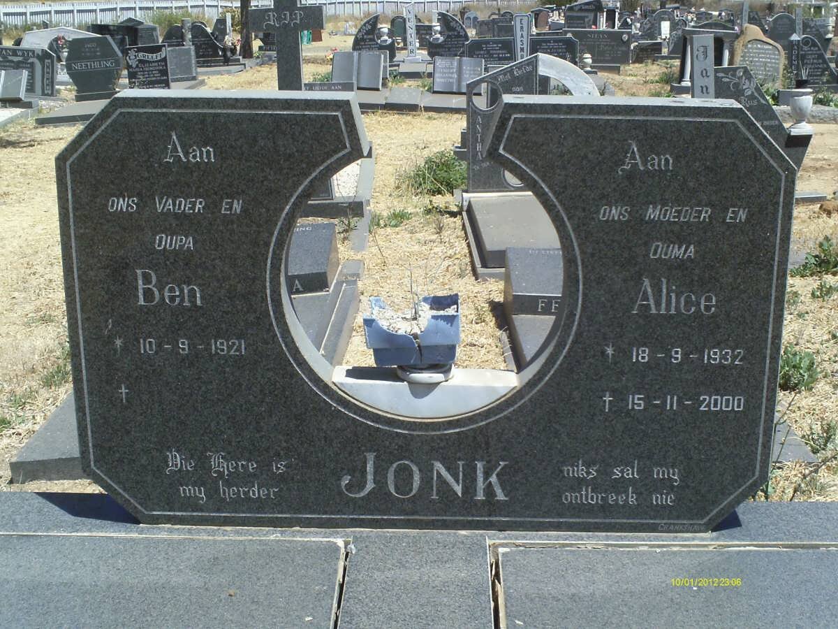 JONK Ben 1921- &amp; Alice 1932-2000