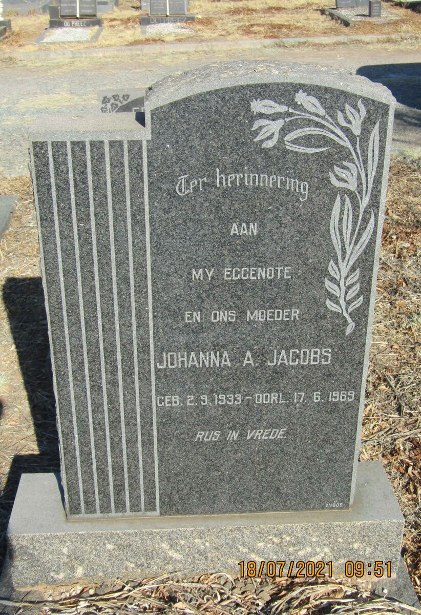 JACOBS Johanna A. 1933-1969