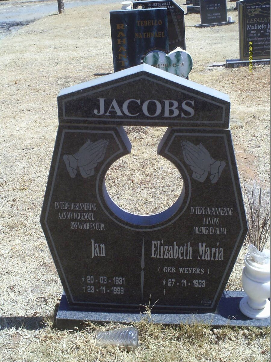 JACOBS Jan 1931-1999 &amp; Elizabeth Maria WEYERS 1933-