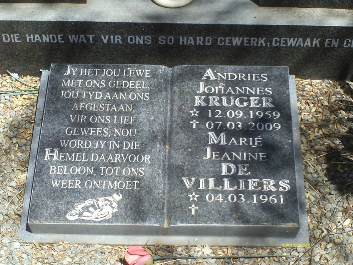 KRUGER Andries Johannes 1959-2009 :: DE VILLIERS Marie Jeanine 1961-