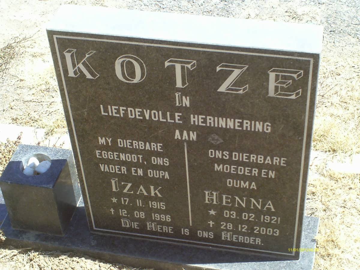 KOTZE Izak 1915-1996 &amp; Henna 1921-2003
